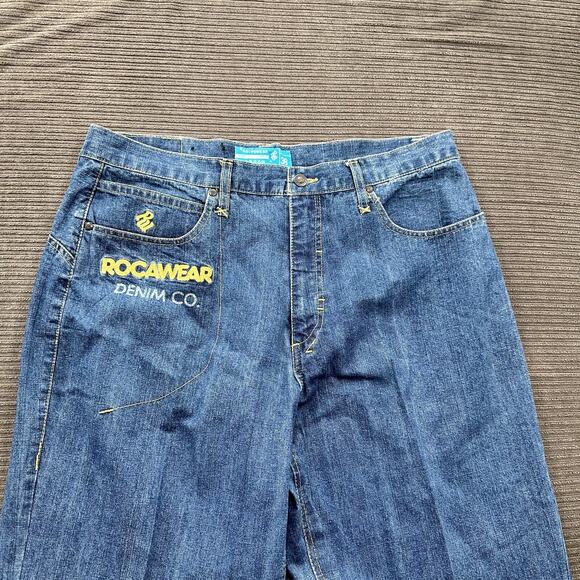 Rocawear Jeans Men 38/32.5 (Measured 36/32.5) Blue Cotton Denim Baggy Straight - Picture 7 of 10